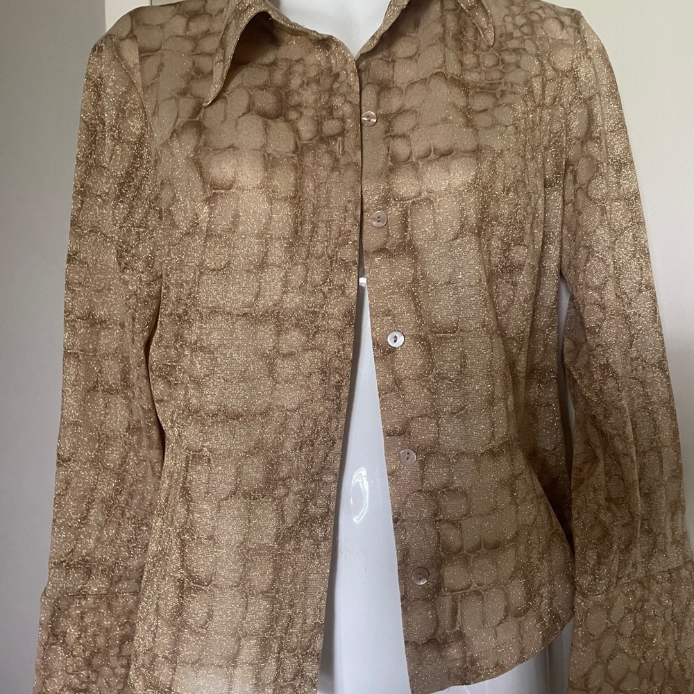Jean Paul Gaultier Brown/Gold Textured/ sheer Blouse